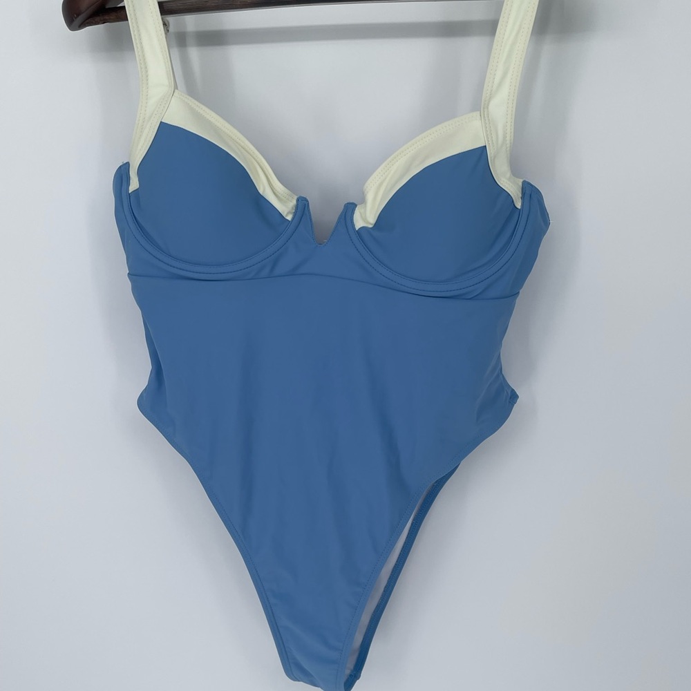 Blue and White One-Piece Swimsuit